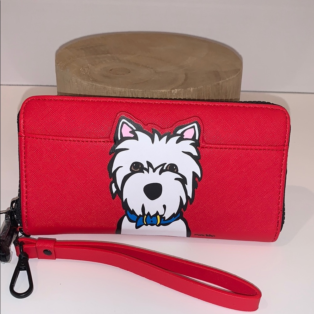 Marc Tetro Red and White Wallet with Cute Dog Illustration